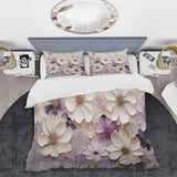 Beige And Purple Adorned Violets I - Duvet Cover Set