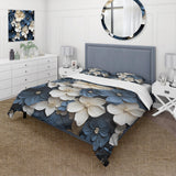 Blue And White Adorned Violets - Duvet Cover Set