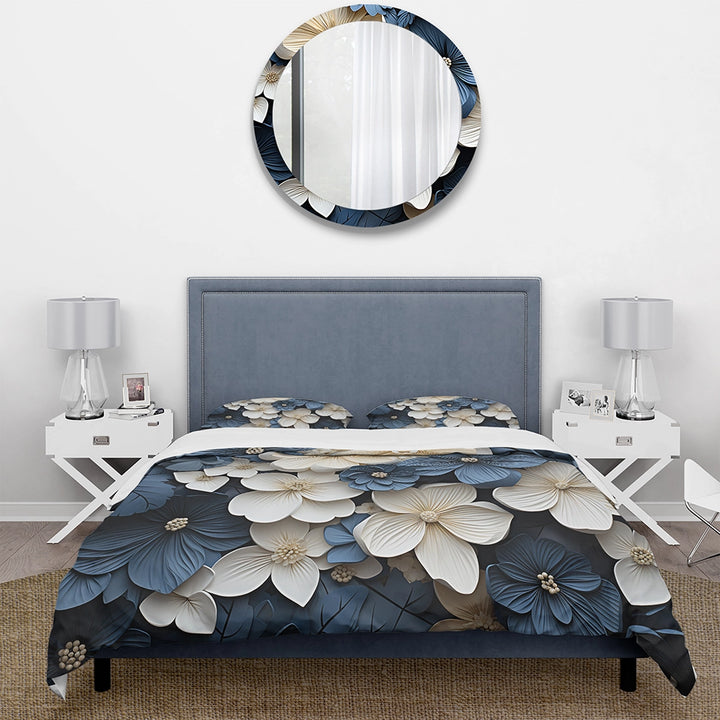 Blue And White Adorned Violets - Duvet Cover Set
