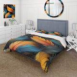 Orange And Teal Feather Avian Elegance - Duvet Cover Set