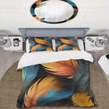 Orange And Teal Feather Avian Elegance - Duvet Cover Set