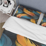 Orange And Teal Feather Avian Elegance - Duvet Cover Set