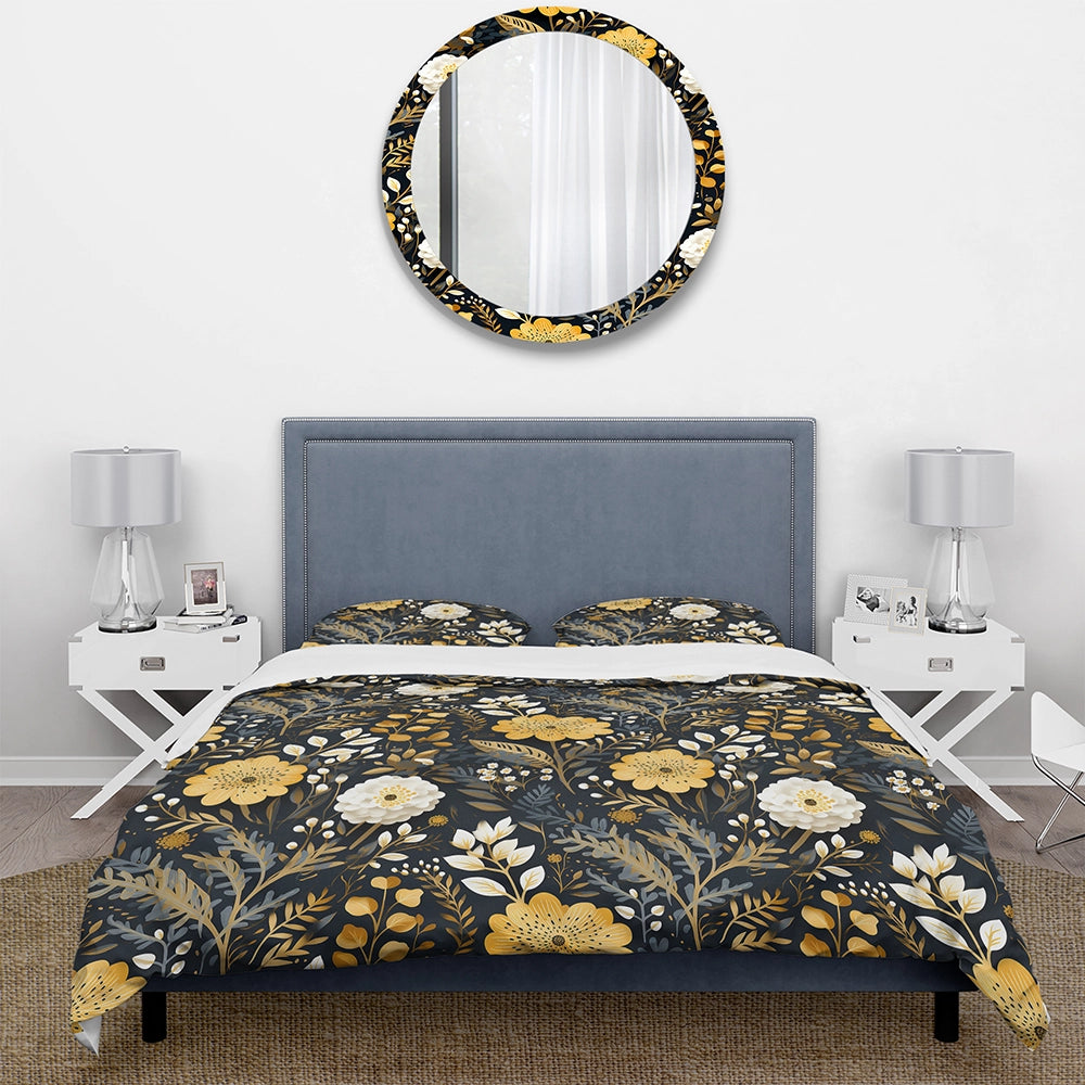 Black And Yellow Boho Botanical - Duvet Cover Set