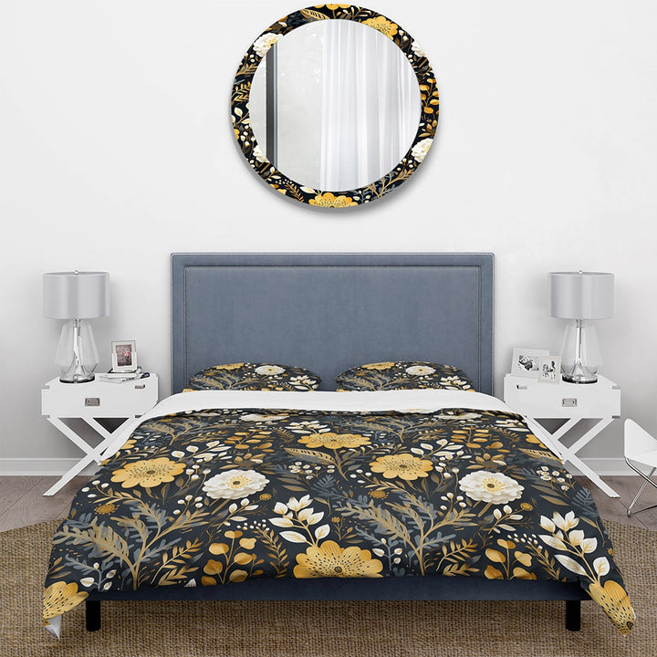 Black And Yellow Boho Botanical - Duvet Cover Set