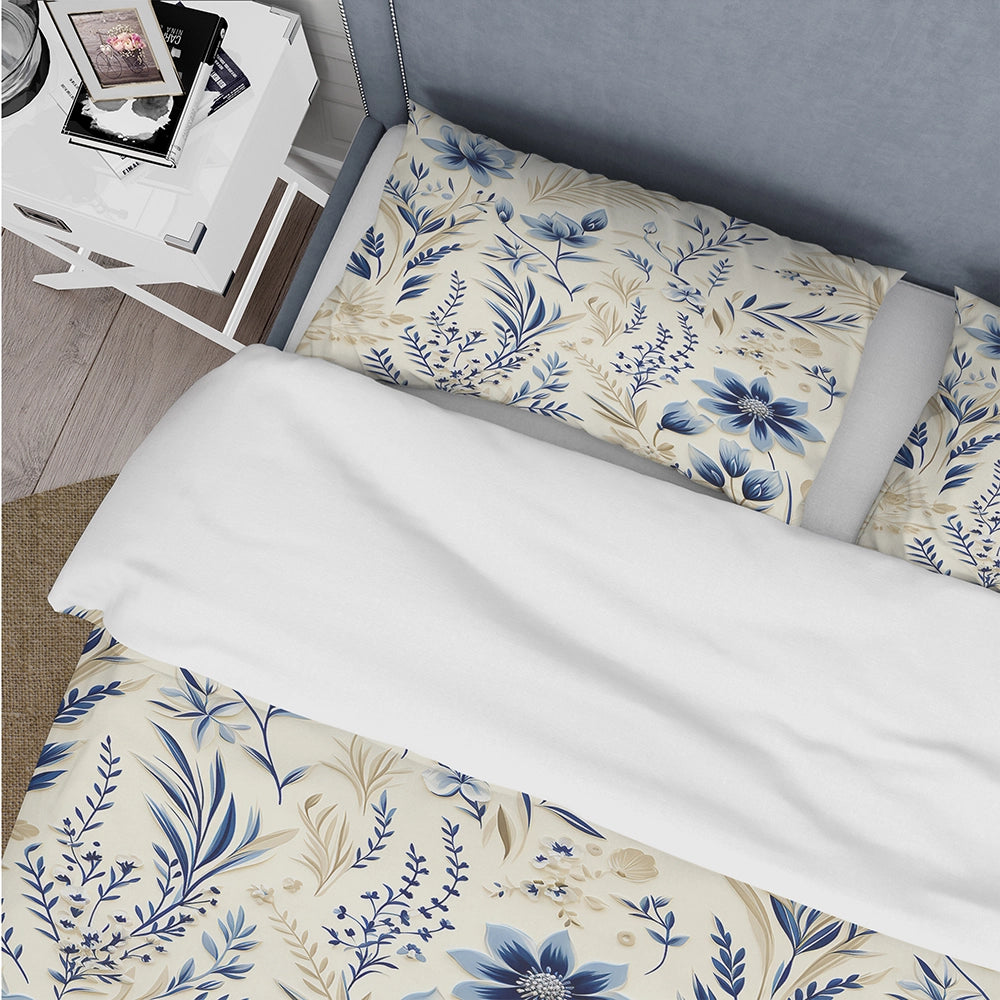 Coastal Neutrals Flowers Pattern - Duvet Cover Set