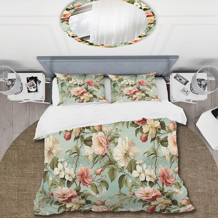 Antique Peonies Botanical Pattern - Duvet Cover Set