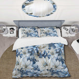 Arctic Blue And White Botanical Pattern - Duvet Cover Set