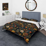 Eclectic Flowers Dark Color Extravaganza - Duvet Cover Set