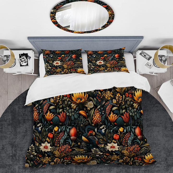 Eclectic Flowers Dark Color Extravaganza - Duvet Cover Set