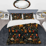 Eclectic Flowers Dark Color Extravaganza - Duvet Cover Set