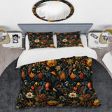 Eclectic Flowers Dark Color Extravaganza - Duvet Cover Set