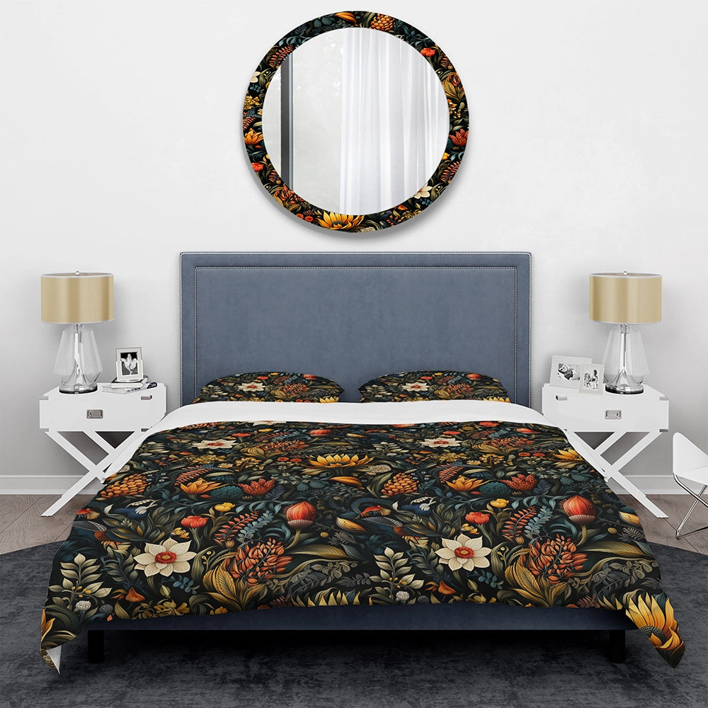 Eclectic Flowers Dark Color Extravaganza - Duvet Cover Set