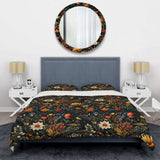 Eclectic Flowers Dark Color Extravaganza - Duvet Cover Set