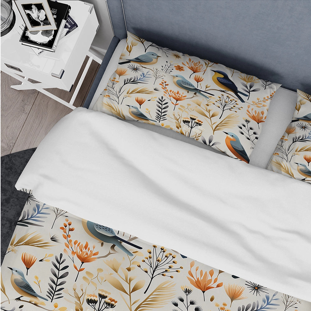 Scandinavian Floral Modern Birds - Duvet Cover Set