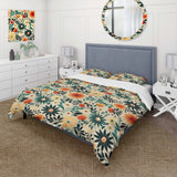 Multicolor Contemporary Geometry Floral Pattern - Duvet Cover Set