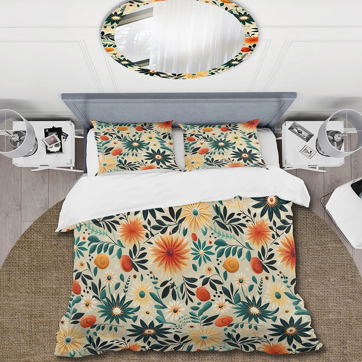 Multicolor Contemporary Geometry Floral Pattern - Duvet Cover Set
