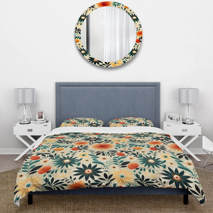 Multicolor Contemporary Geometry Floral Pattern - Duvet Cover Set