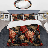 Red Victorian Opulence Floral Pattern - Duvet Cover Set