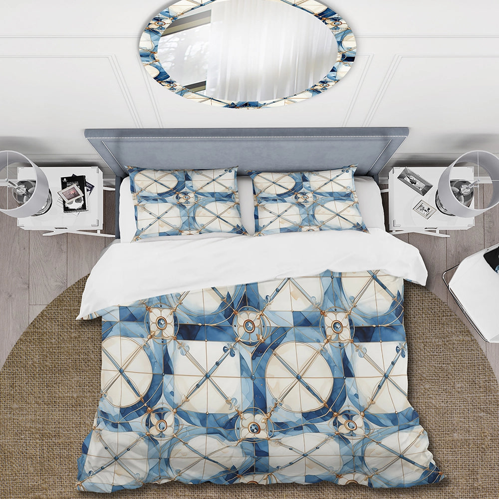 Vintage Cobalt Quadrants Geometric - Duvet Cover Set