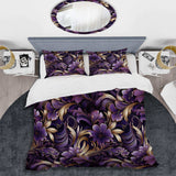 Glamorous Gold And Purple Damask Pattern - Duvet Cover Set