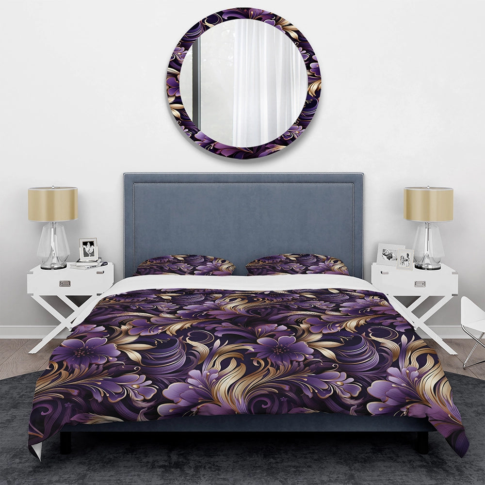 Glamorous Gold And Purple Damask Pattern - Duvet Cover Set