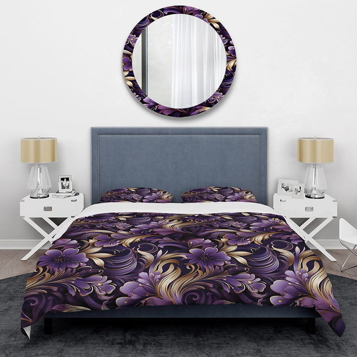 Glamorous Gold And Purple Damask Pattern - Duvet Cover Set
