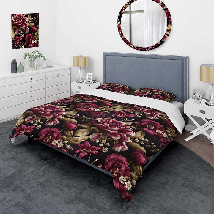 Regal Burgundy Flowers Majesty Elegance - Duvet Cover Set