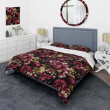 Regal Burgundy Flowers Majesty Elegance - Duvet Cover Set