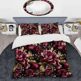 Regal Burgundy Flowers Majesty Elegance - Duvet Cover Set