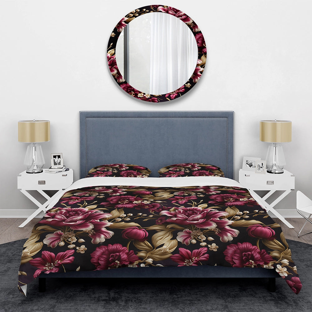 Regal Burgundy Flowers Majesty Elegance - Duvet Cover Set