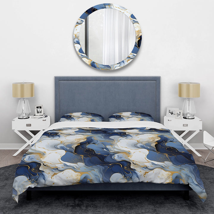 Celestial Gold And Blue Marble Pattern - Duvet Cover Set
