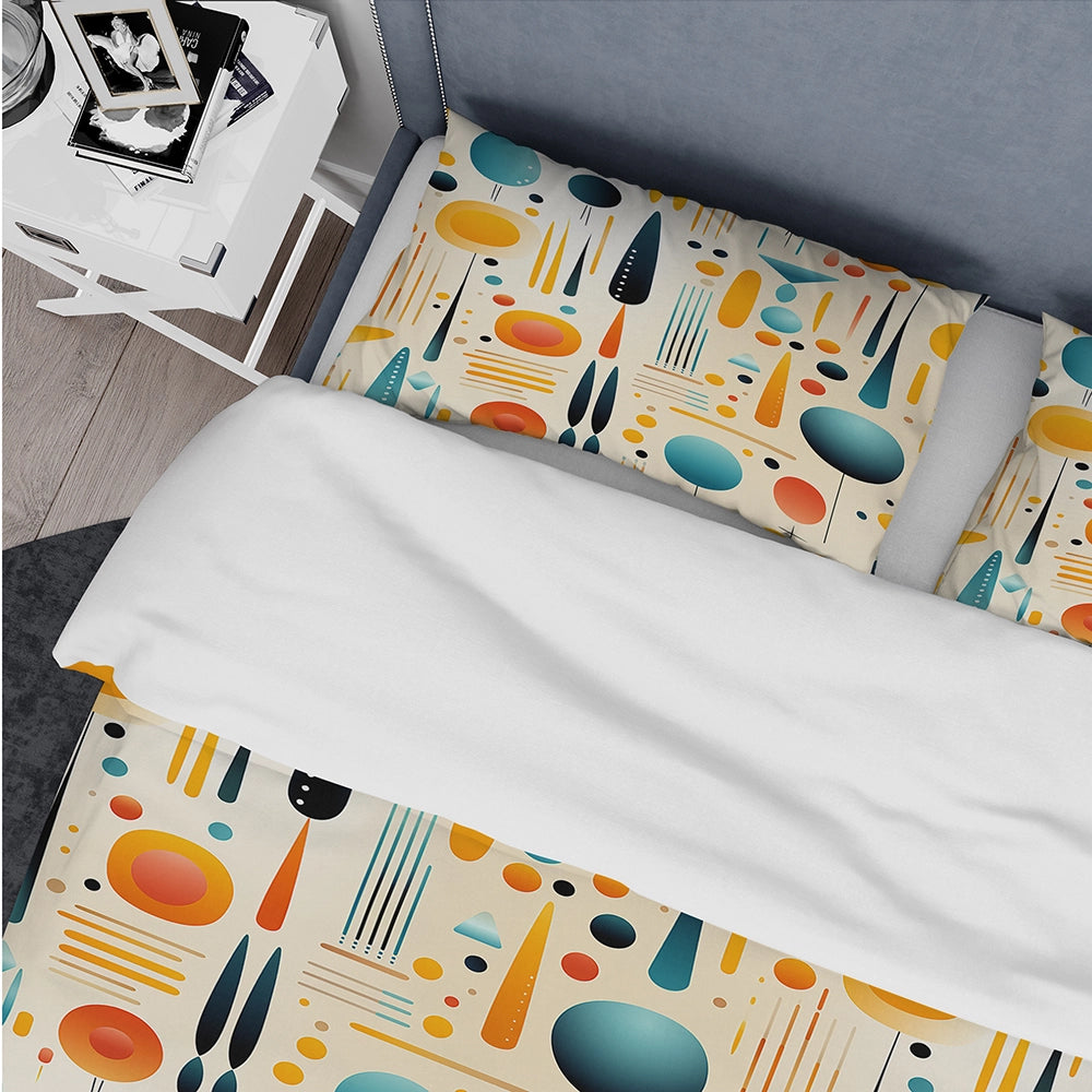 Multiclor Mid Century Geometric Pattern On Beige - Duvet Cover Set