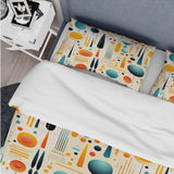 Multiclor Mid Century Geometric Pattern On Beige - Duvet Cover Set