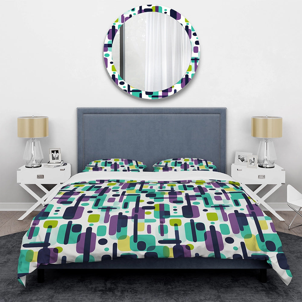 Green And Purple Groovy Grid Adventure - Duvet Cover Set