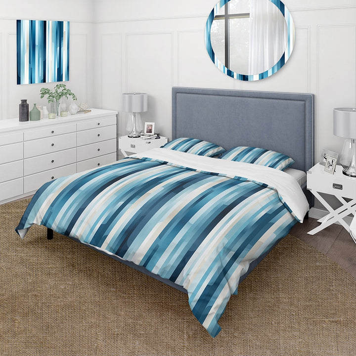 Blue Horizon Lines Striped Pattern - Duvet Cover Set