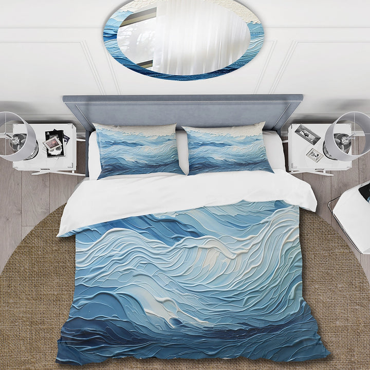 Blue and white modern waves of the Coast I - Duvet Cover Set