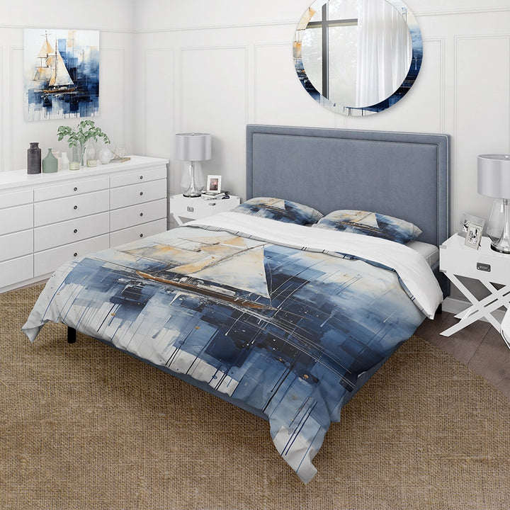 Blue and white Nautical Geometry boat - Duvet Cover Set