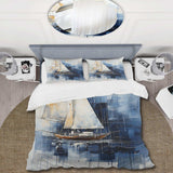 Blue and white Nautical Geometry boat - Duvet Cover Set