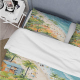 Pastel color Coastal Beach Scene paradise I - Duvet Cover Set