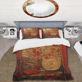 God and Red Floral Japanese Tiles III - Duvet Cover Set