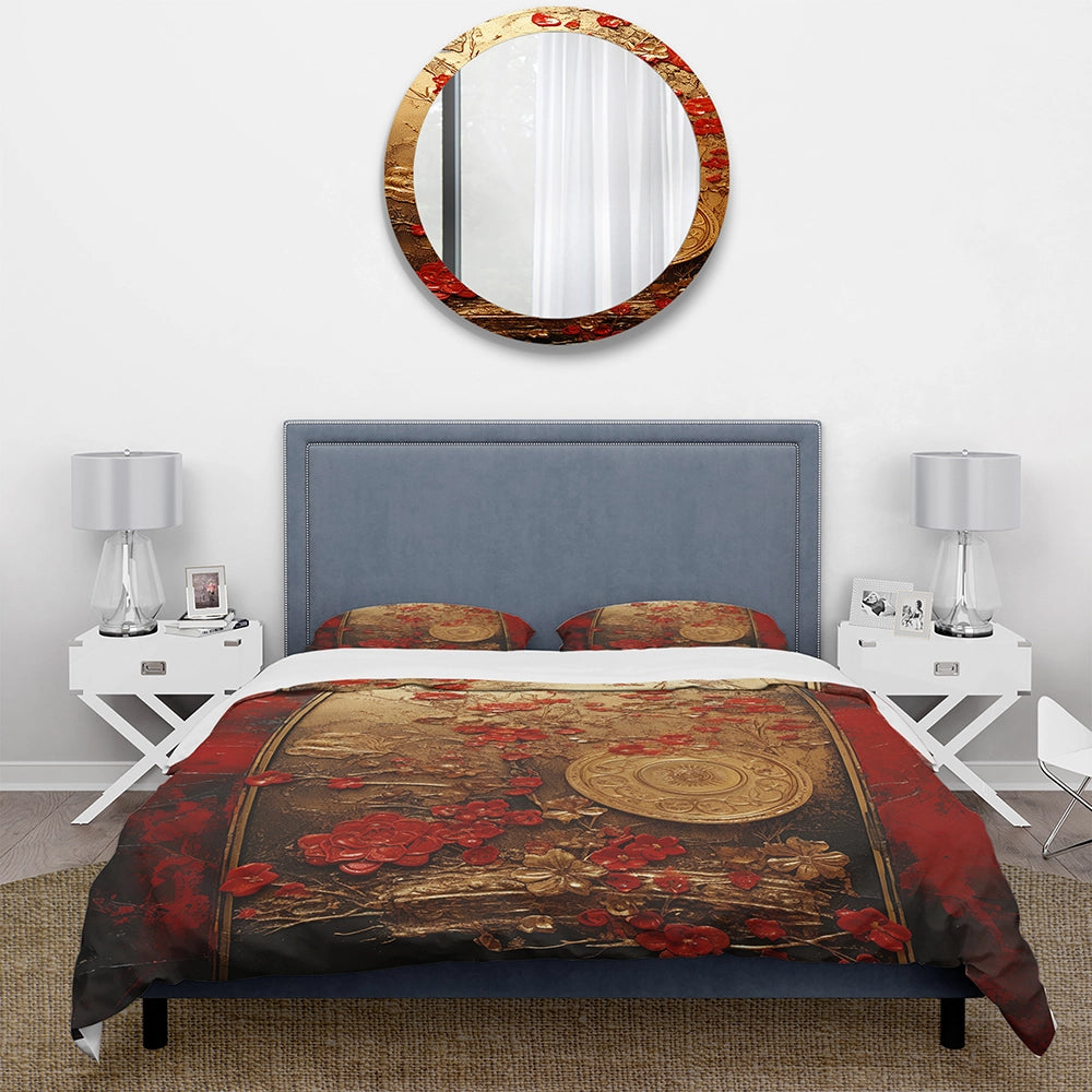 God and Red Floral Japanese Tiles III - Duvet Cover Set