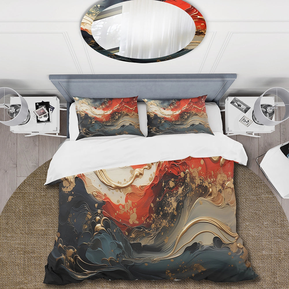 Red and gold marble fire VI - Duvet Cover Set