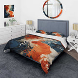 Blue and orange liquid ink waves V - Duvet Cover Set