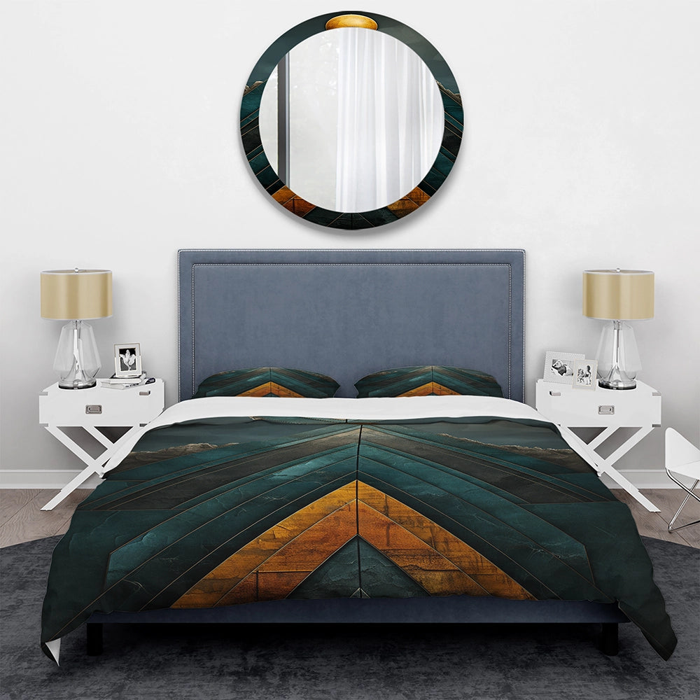Gold and blue marble chevrons pyramid  - Duvet Cover Set
