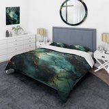 Gold and Green abstract marble design III - Duvet Cover Set