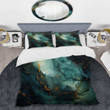 Gold and Green abstract marble design III - Duvet Cover Set