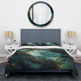 Gold and Green abstract marble design III - Duvet Cover Set