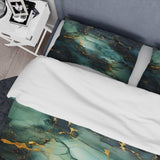 Gold and Green abstract marble design III - Duvet Cover Set