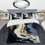 Gold and blue Abstract liquid ink serenade of swirls IV - Duvet Cover Set