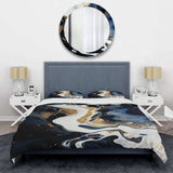 Gold and blue Abstract liquid ink serenade of swirls IV - Duvet Cover Set